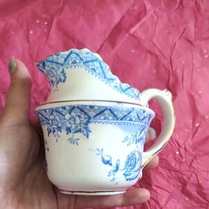 Blue and White Floral Ceramic Pitcher Vintage